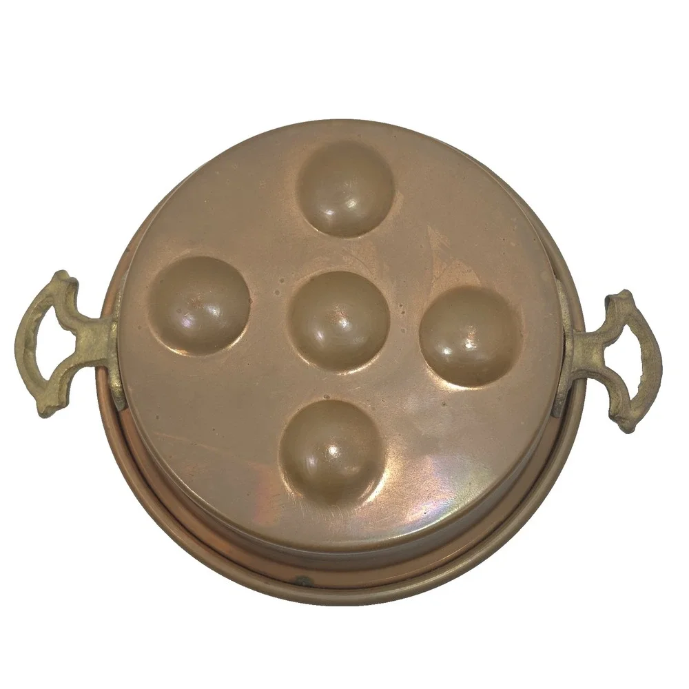 Vintage Copper Escargot Pan Egg Poacher Brass Handles Handmade Turkey 5 Cup 8